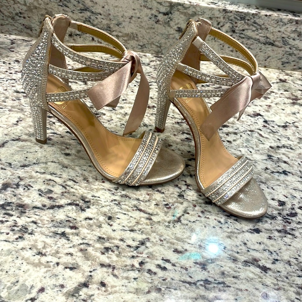Silver rhinestone and goldish heels